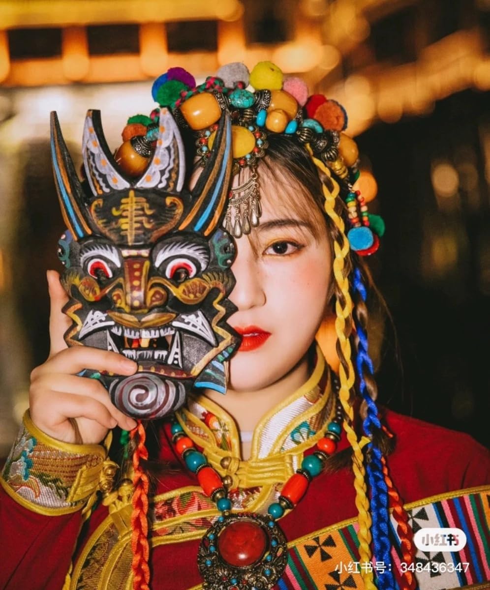 Hand Carved Traditional Wooden Mask,Chinese Nuo Opera Masks，Wood Hanging Asian Mask,Hand Carved Painted Wooden Mask, 15*10 inches