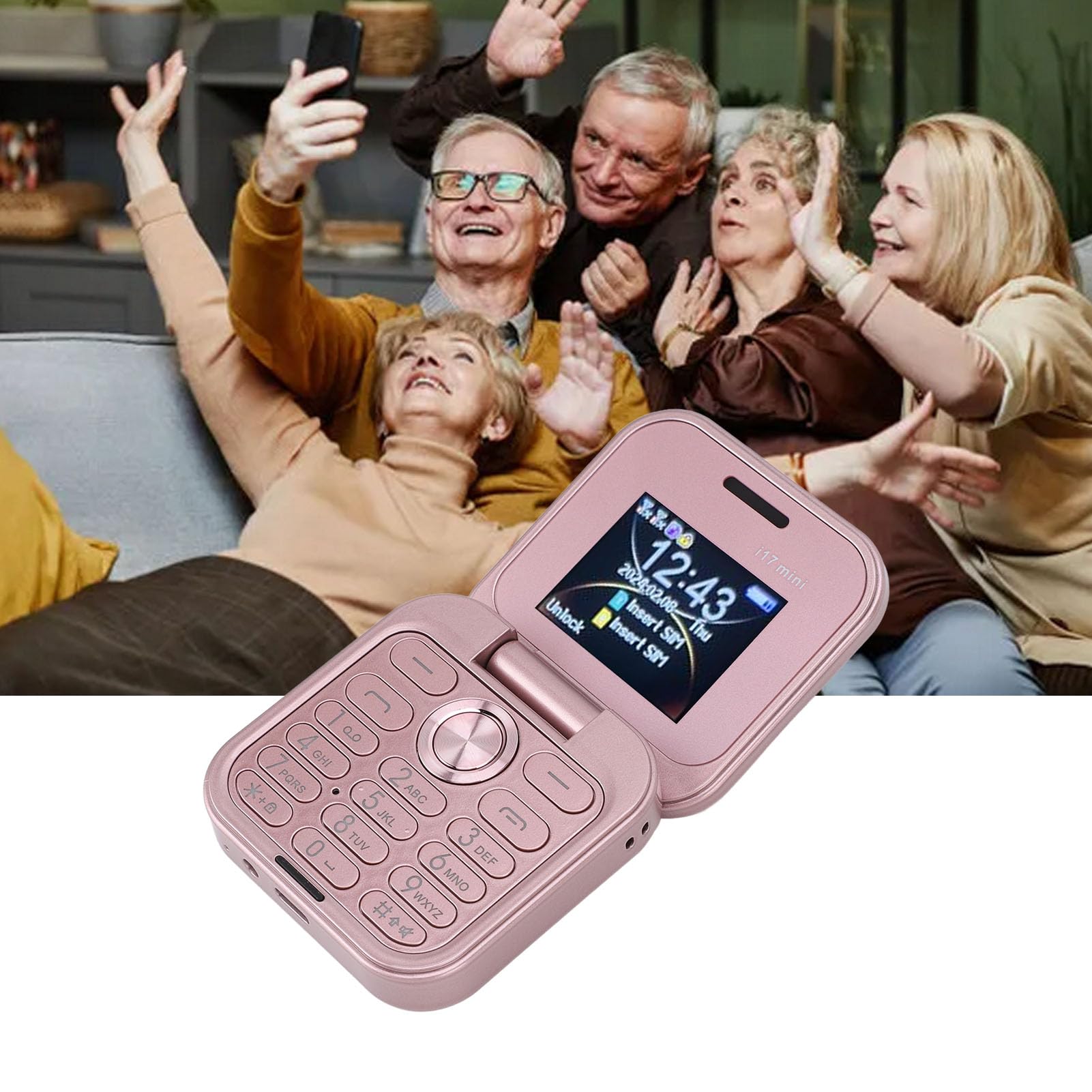 ASHATA Telefono cellulare 2G Flip Tiny, Dual Nano SIM GSM, torcia LED, radio FM, fotocamera posteriore, telefono cellulare più piccolo, per anziani (rosa)