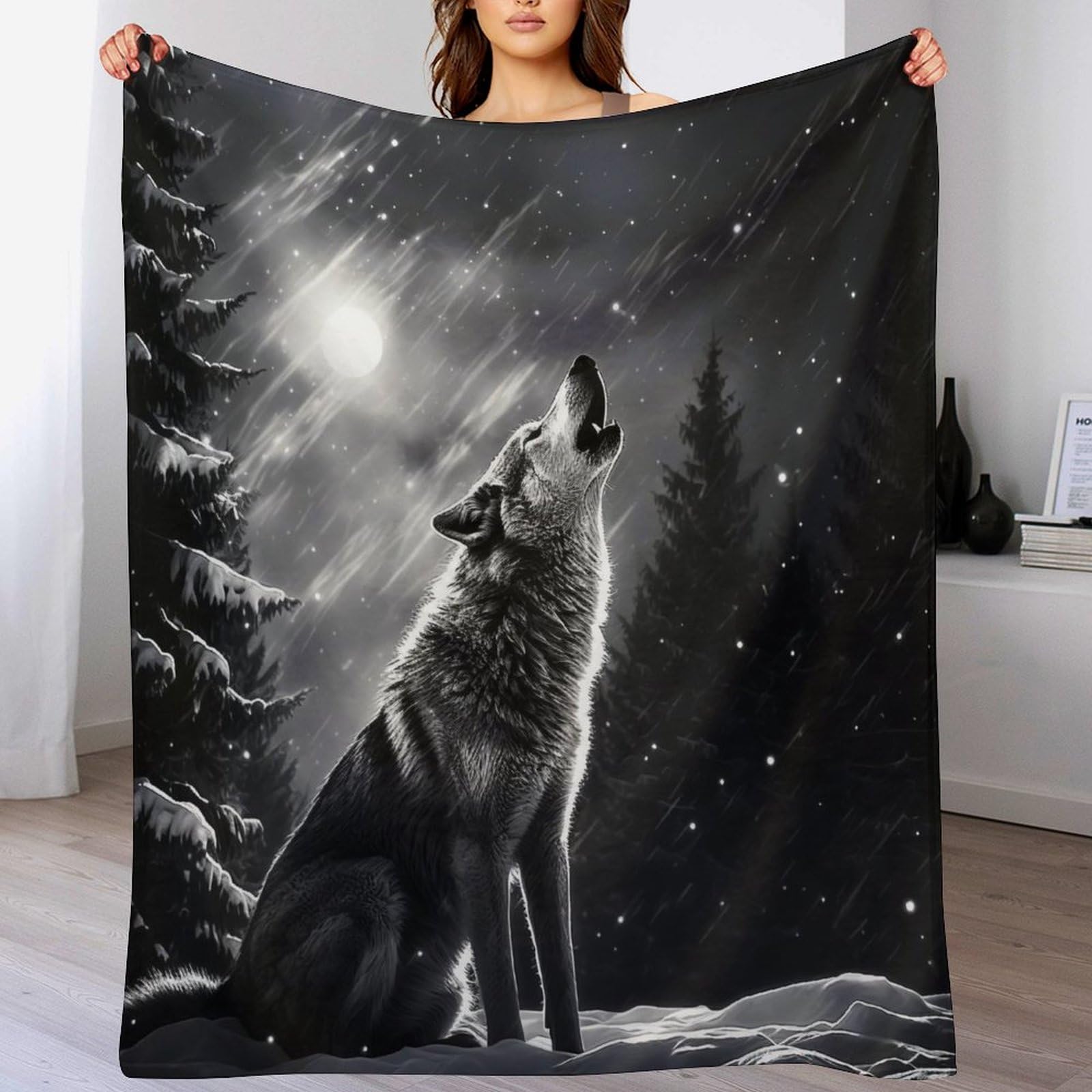 Couverture polaire loup douce 180x200cm pour des soirées cocooning chaleureuses sur votre canapé