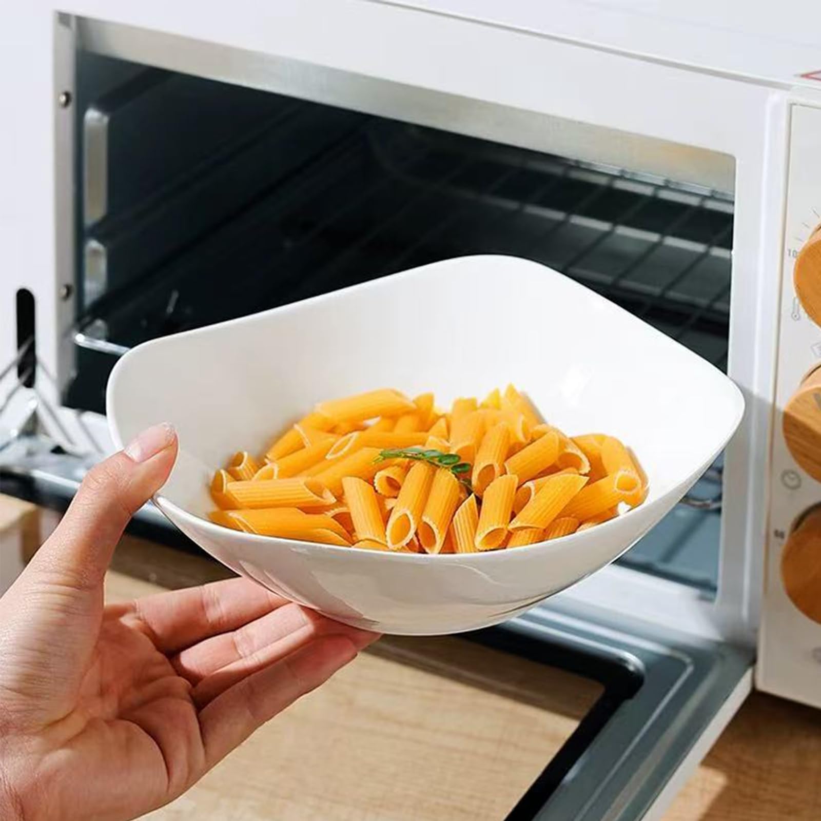 Set di 4 ciotole per insalata TuYines, set di ciotole in porcellana per insalata, bianco, per pasta, piatto profondo per spaghetti, ciotola per cereali adatta al microonde, ciotola da portata per