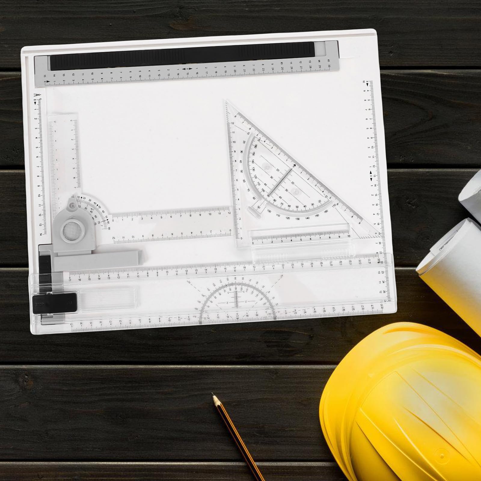 SHERCHPRY Tablero de Dibujo A4 con Reglas y Herramientas de Plástico Multifuncional Portátil y Ligero para Diseño Preciso para Arquitectura y Bocetos