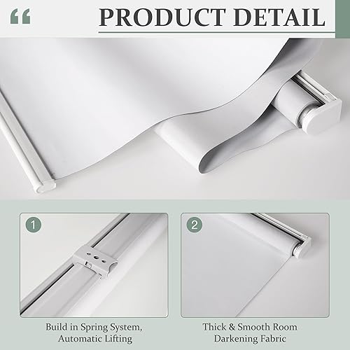 Miniatura 6 de Bliwans Persianas enrollables, sin cordón, cortinas opacas, accesorio de ventana, persianas de puerta para el hogar, oficina, cocina, 35 pulgadas de