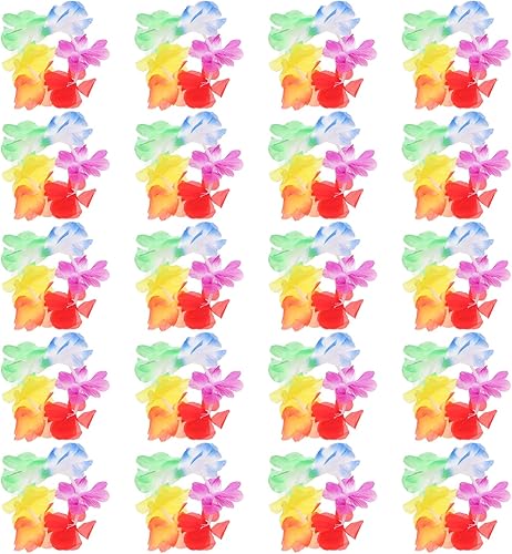 ABOOFAN Pulsera de flores hawaianas Lei 10 pares de pulseras de corona de flores Tiki guirnaldas hawaianas Leis correas de muñeca de verano piscina