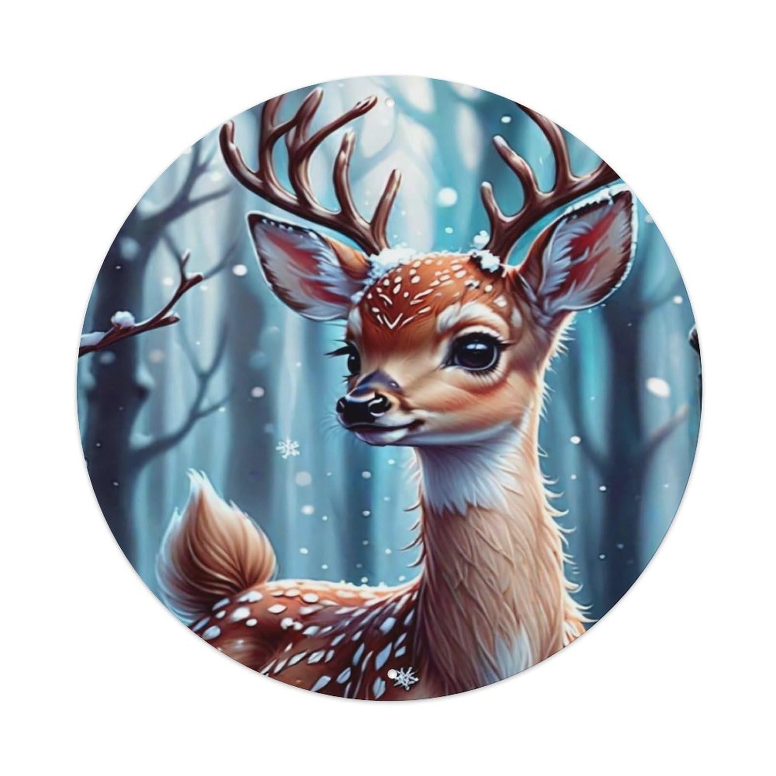 Animal Artwork Sika Deer in The Snow Vintage Metal Tin Sign Plaque Wall Decor for Cafe, Club Bar, Office, Garden Metal Poster 8x8Inch