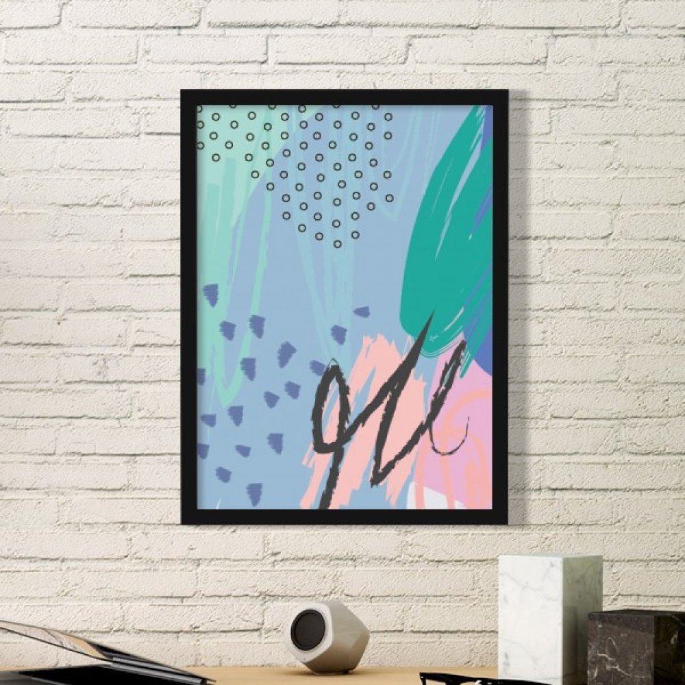 Cadre photo rectangle en bois noir avec peinture d'art abstrait plantes