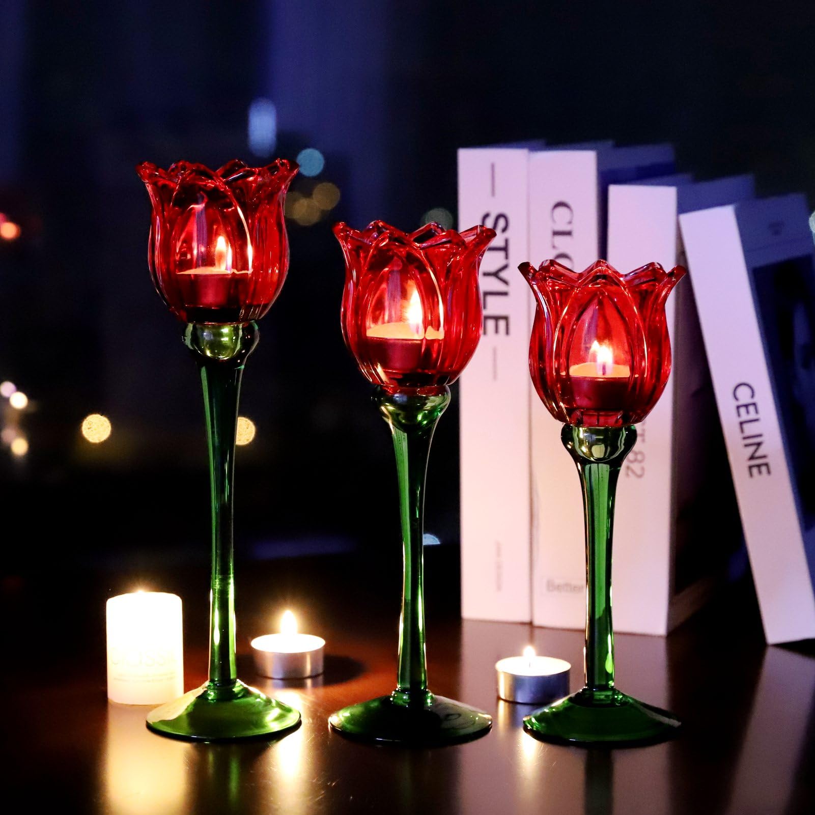 Vohocandle Red Flower Tea Light Candle Holders Gifts for Christmas Holiday