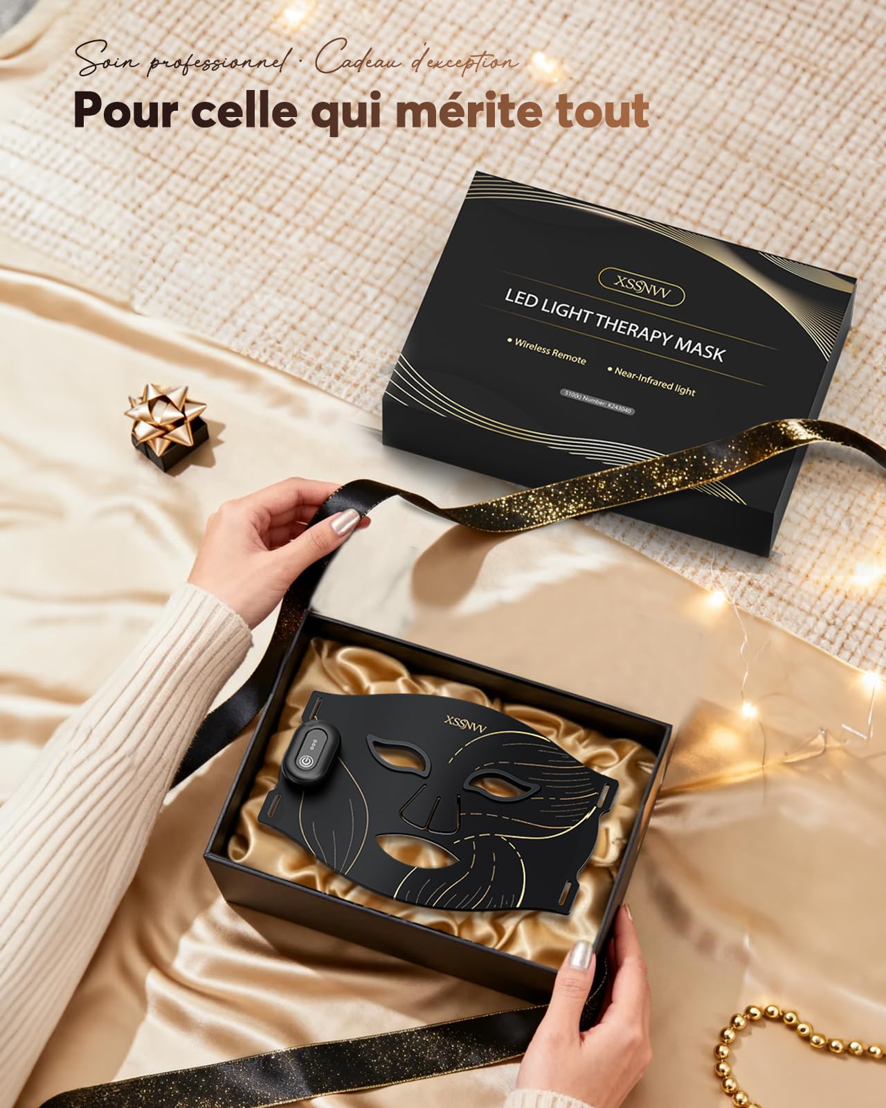 Masque LED Visage Sans Fil, 4 Modes Masque Luminothérapie Lumière Rouge & Infrarouge 850 nm, LED Mask, Télécommande, Autonomie 60 min, Réglable, avec Couvre-yeux, NVV03