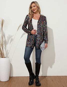 Amazon.com: KANCY KOLE Women's Plus Size Sequin Jacket Long