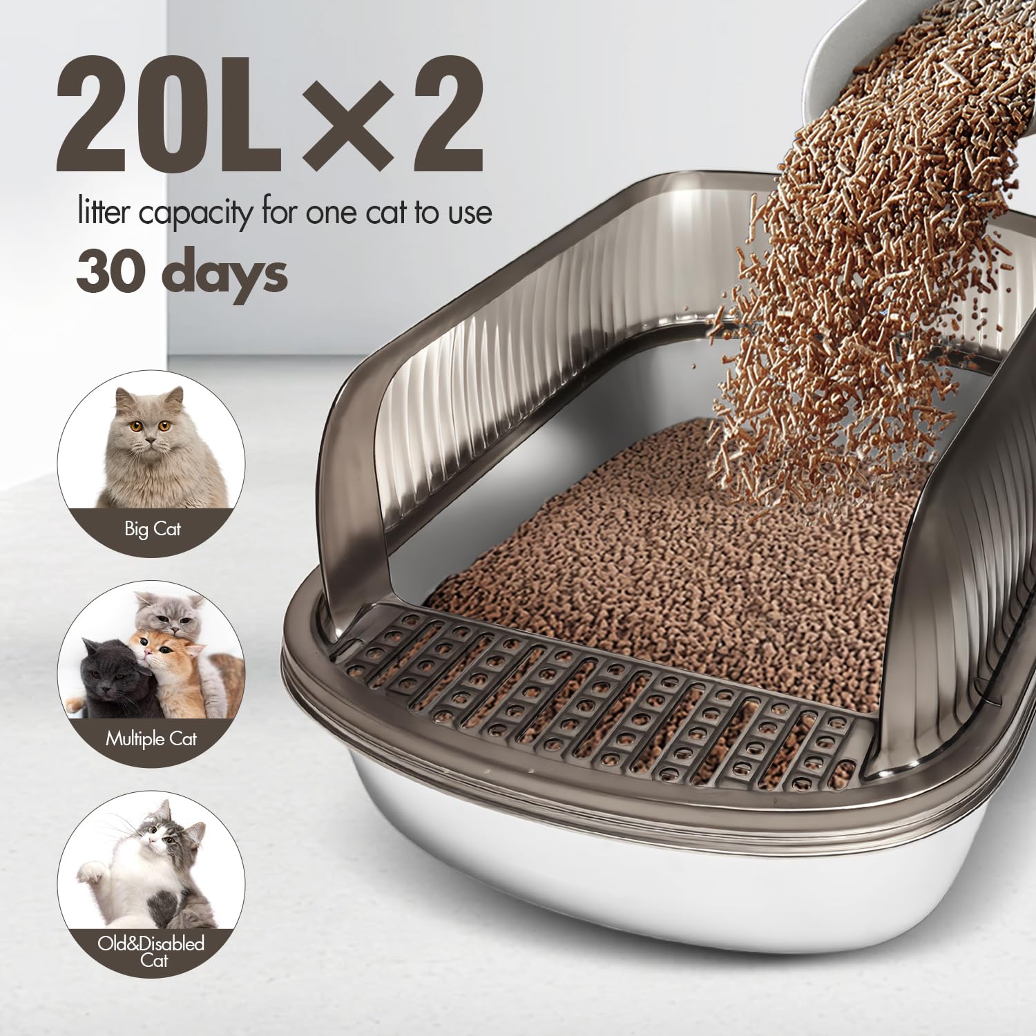 ZOOPARK Bac à Litière Chat XL 52cm INOX