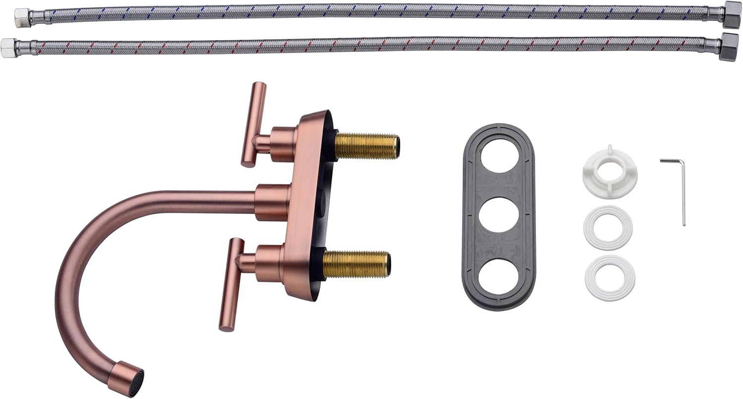 Bathroom Faucet Rose Gold, 2 Handle Bathroom Sink Faucet, 2 or 3 Hole 4 Inch Centerset Modern Commercial RV Vanity Sink (Red Copper)