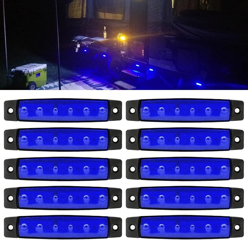 Luzes LED laterais de sinalização FXC para caminhão, ônibus e reboque 12 V, azul – Kit com 10 unidades
