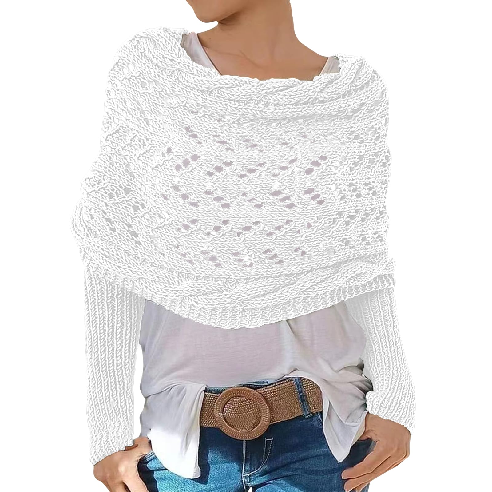Scarf with Sleeves for Women, Knitted Cable Wrap, Multifunctional Knitted Crochet Shrugs, Double Sleeve Scarf Wrap