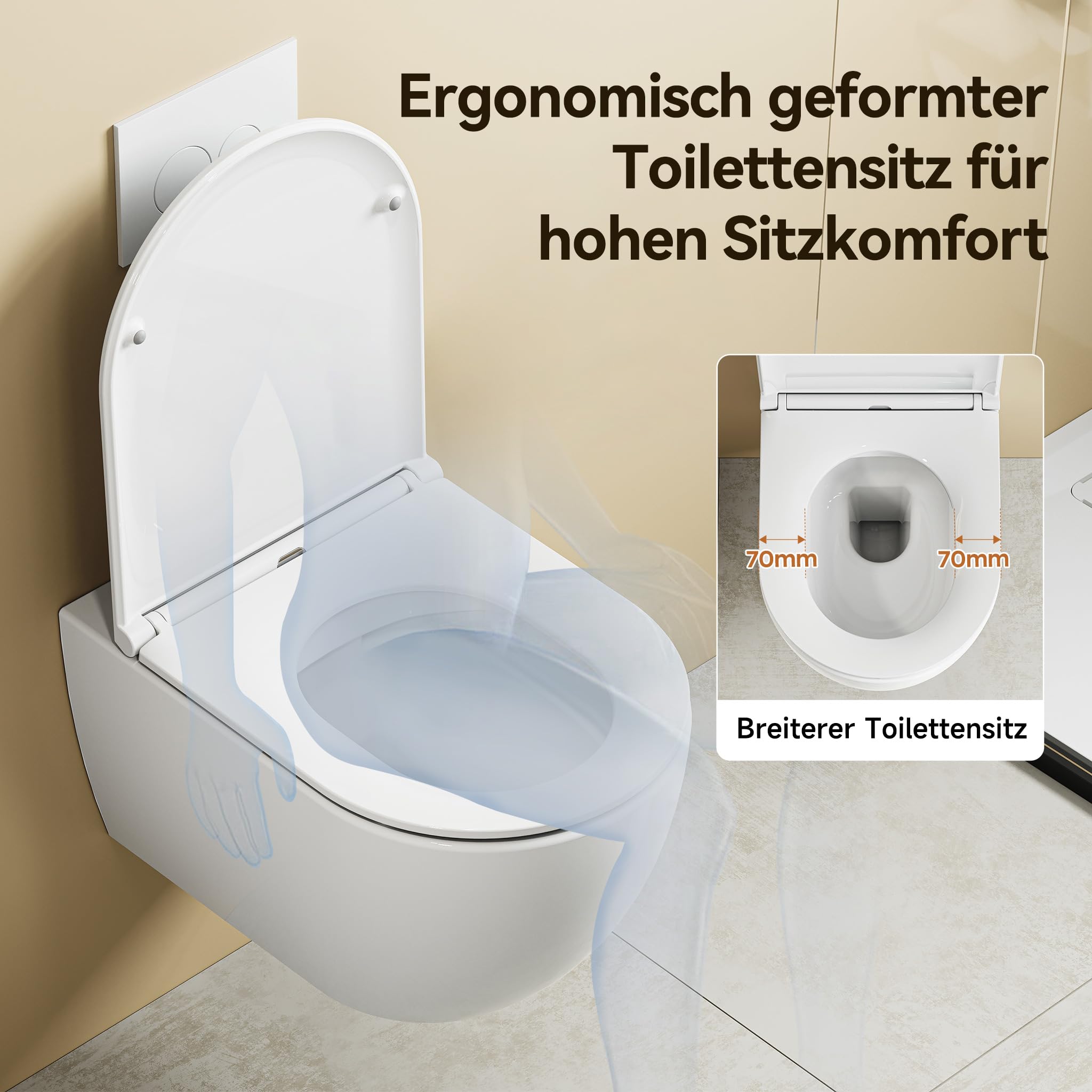 HOROW Hänge WC Spülrandlos Direktspülung mit 02L Unterputz Spülkasten Set