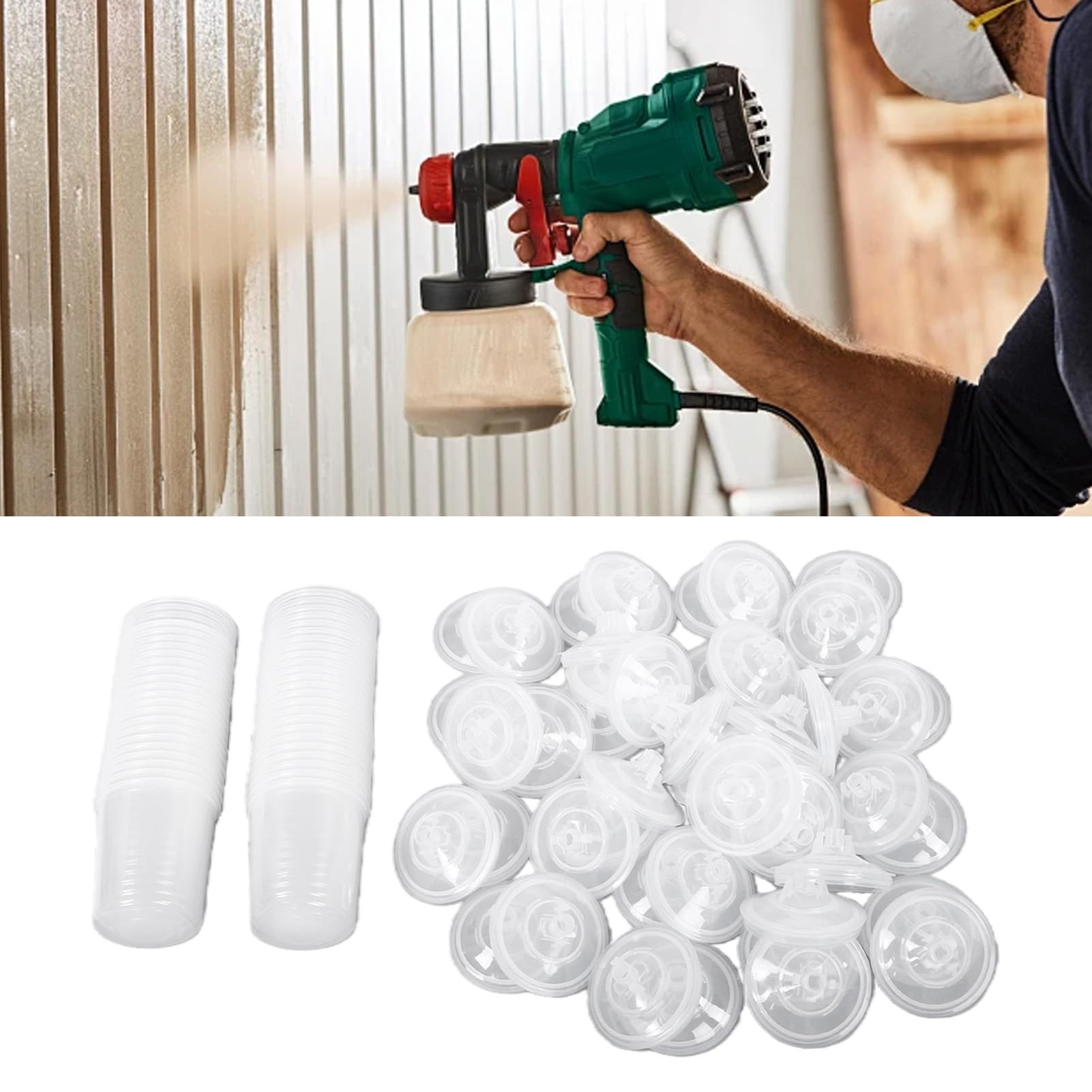 Yctze 600 Ml Jednorazowe Kubki do Pistoletu Natryskowego 20 Oz Wkładki do Kubków Natryskowych System Kubków Malarskich 50 Wewnętrznych 50 Pokryw 2 Zewnętrzne Kubki z 125 Filtrem