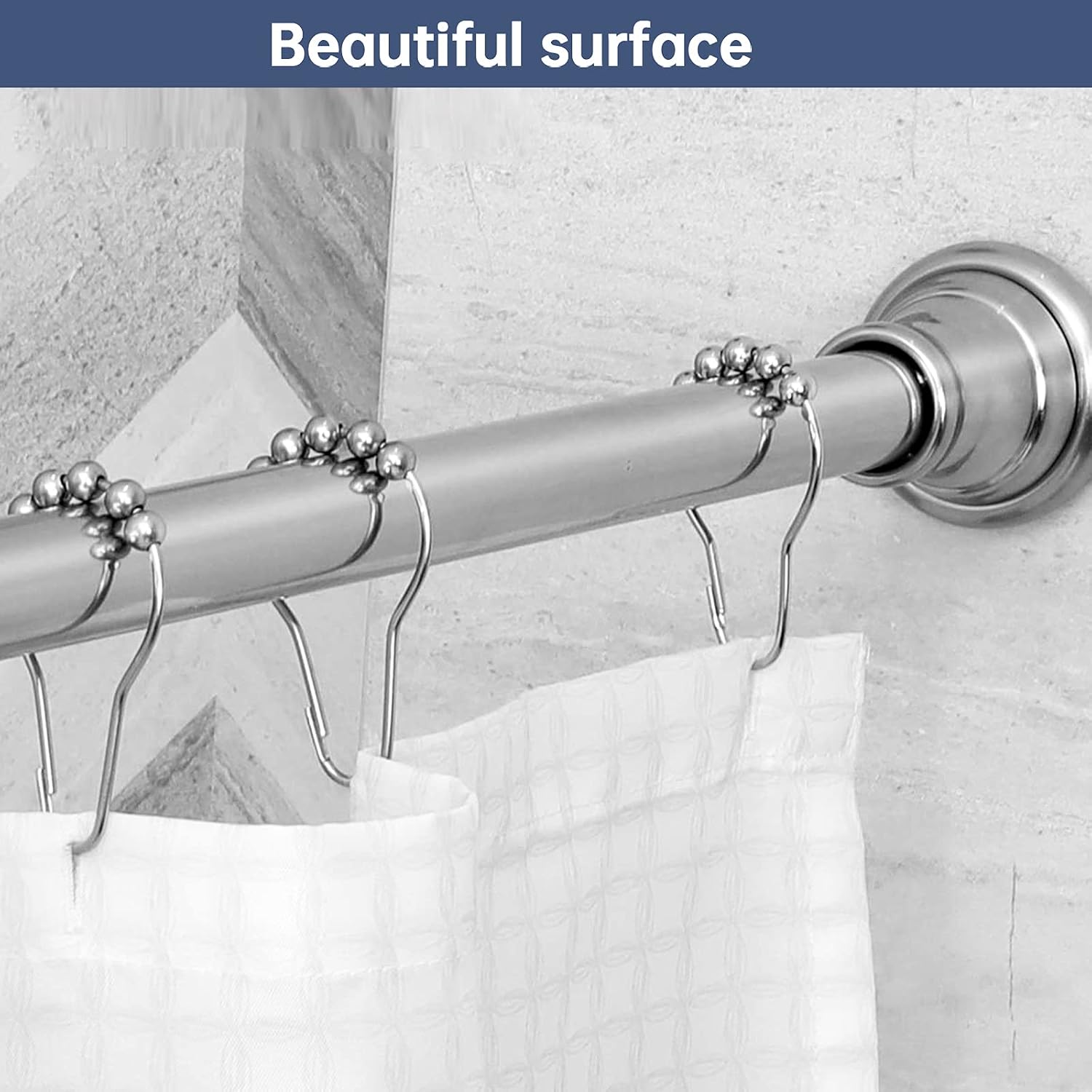 BRIOFOX Chrome Shower Curtain Rod, No Drill, Never Rust 43-73 Inches Shower Rod for Bathroom Windows (Chrome)