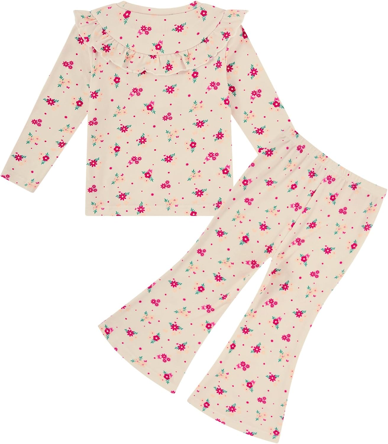 Vogseek Toddler Girl Fall Clothes Set Baby Ruffle Long Sleeve Tops & Flare Pants 2Pcs Outfit 1-4T - Image 2