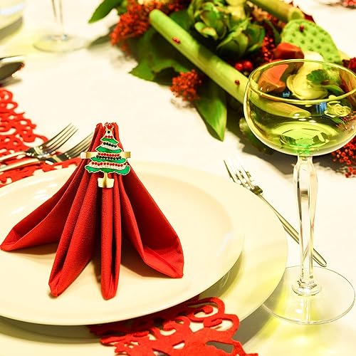 Miniatura 7 de Servilleteros de Navidad para cenas de Navidad, fiestas, accesorios de decoración de mesa de adorno de boda (18 piezas, estilo simple)