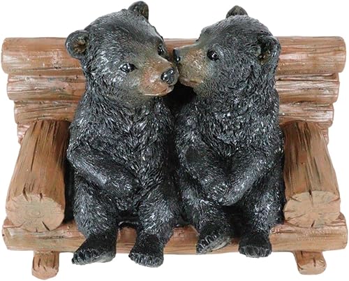 Ebros Gift Fantástico bosque negro oso hermanos besando por troncos de árbol, figura de banco de 6 pulgadas de alto, figura decorativa familiar de
