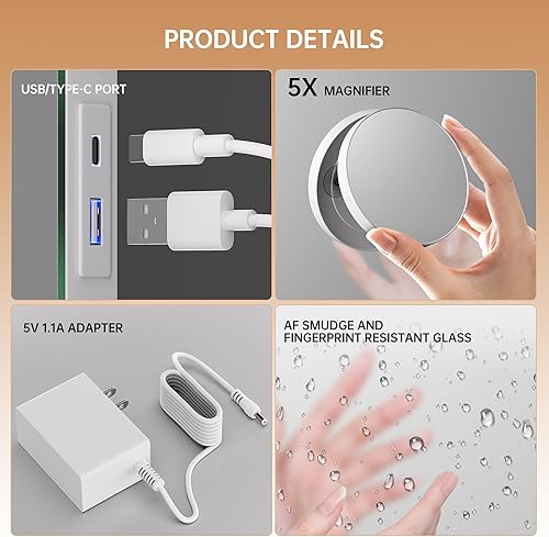 Miniatura 5 de Hasipu Hollywood Espejo de tocador con luces y altavoz Bluetooth, espejo de maquillaje de 29 x 20 pulgadas con 14 bombillas LED regulables, 3 modos