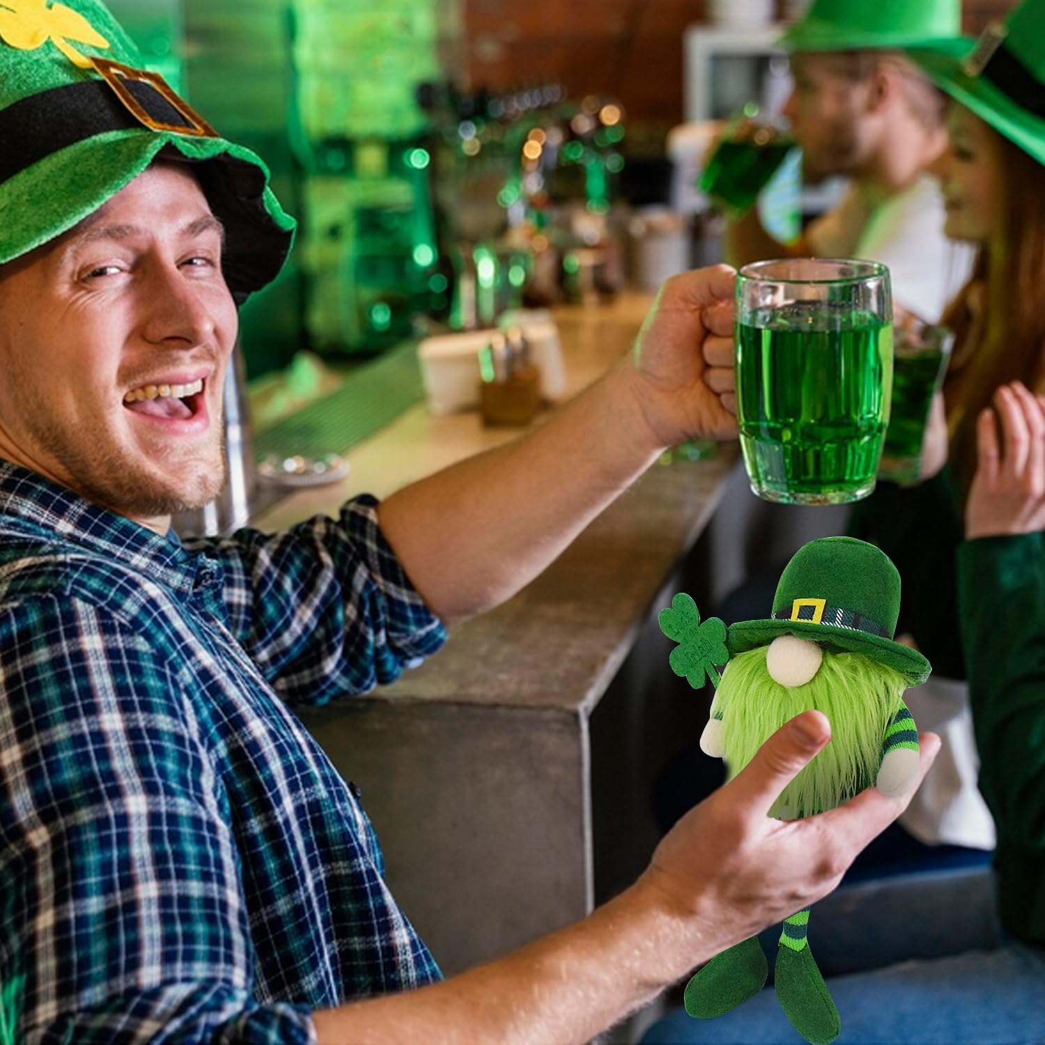 Adorable St. Patrick's Day Gnomes Plush Decorations Irish Leprechaun Luck Green Gnome Shamrock Elf Doll Swedish Tomte Ornaments for St. Patricks Day Home Decor