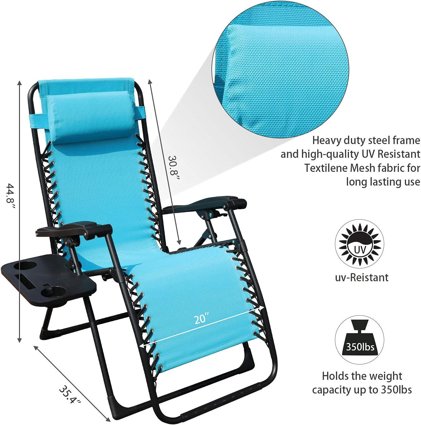 GOLDSUN Zero Gravity Chair Patio Folding Lawn Lounge Chairs Outdoor Foldable Camp Reclining Lounge Chair with Cup Tray for Backyard Porch Swing Pool and Beach Set of 2 (Aqua Blue) : Patio, Lawn & Garden