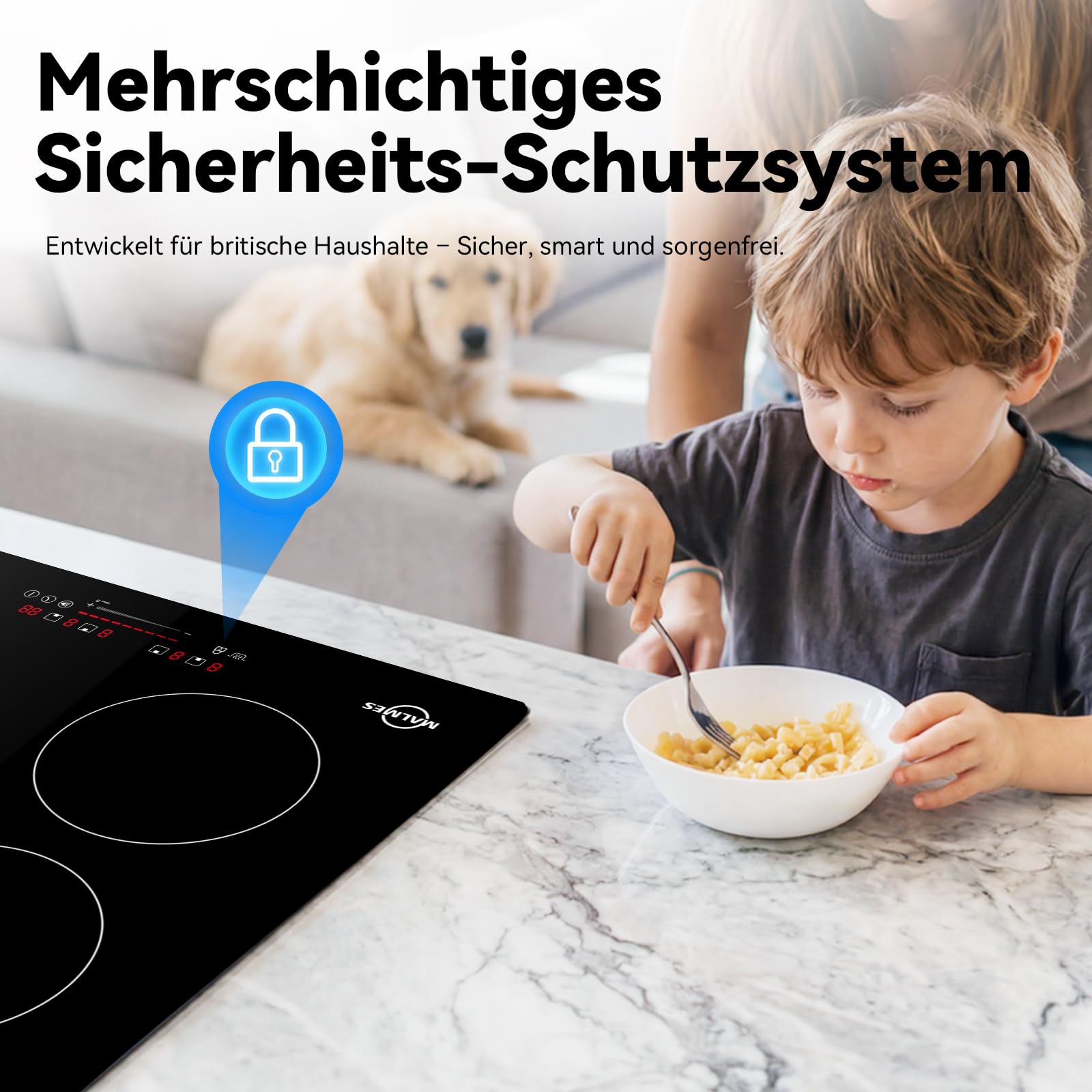 4 Platten Induktionskochfeld 60 cm, 7000W,Einbau Kochfeld Induktion | Power Booster Touch-Bedienung, 9 Leistungsstufen, Sicherheitsschloss, Touch-Bedienung, Zeitschaltuhr, D60474H1