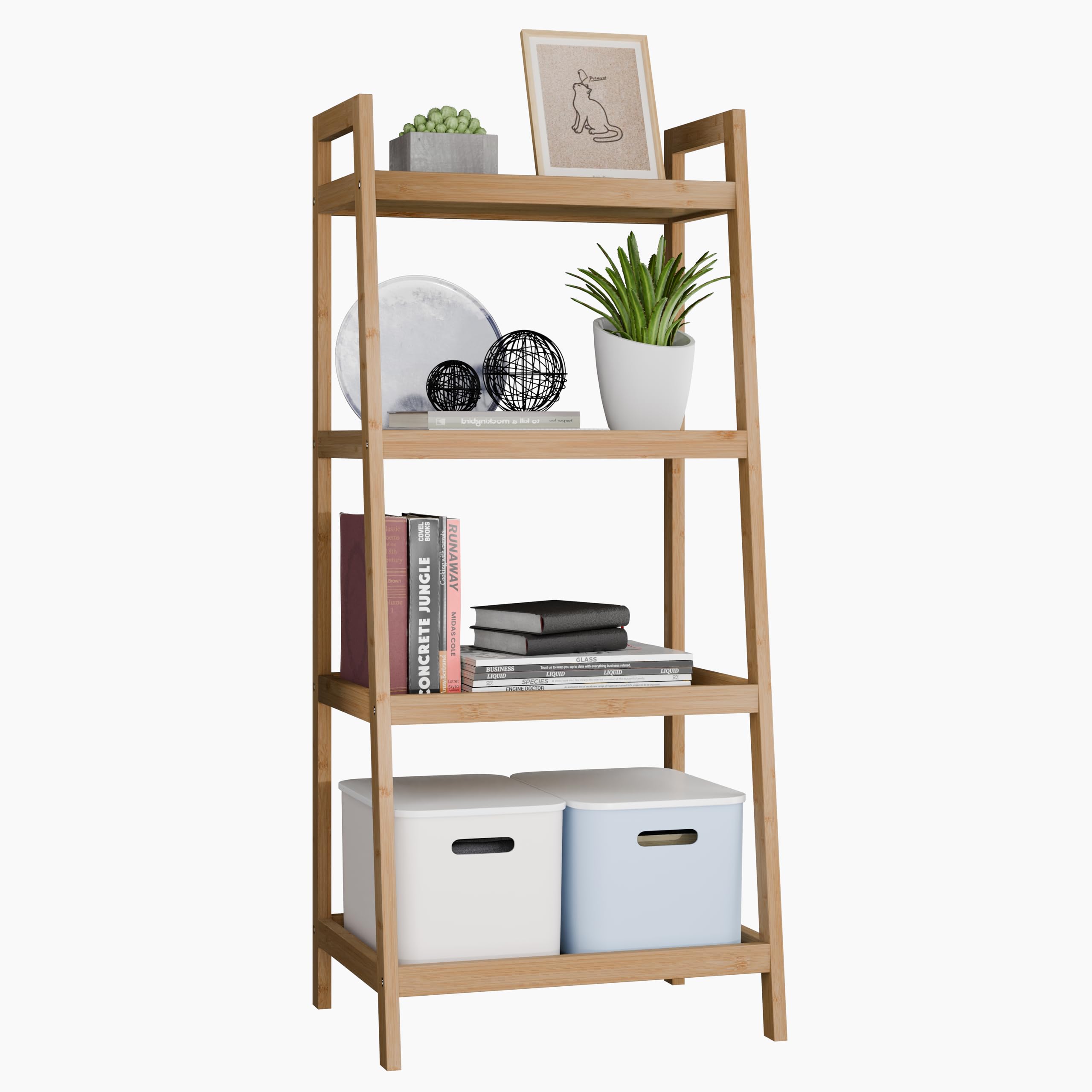 SMIBUY Estantería Escalera de Bambú, Estantería Organizadora para Baño, Estantería de 4 Niveles para Plantas, Estantería Ahorradora de Espacio para Dormitorio, Cocina, Balcón (Natural)