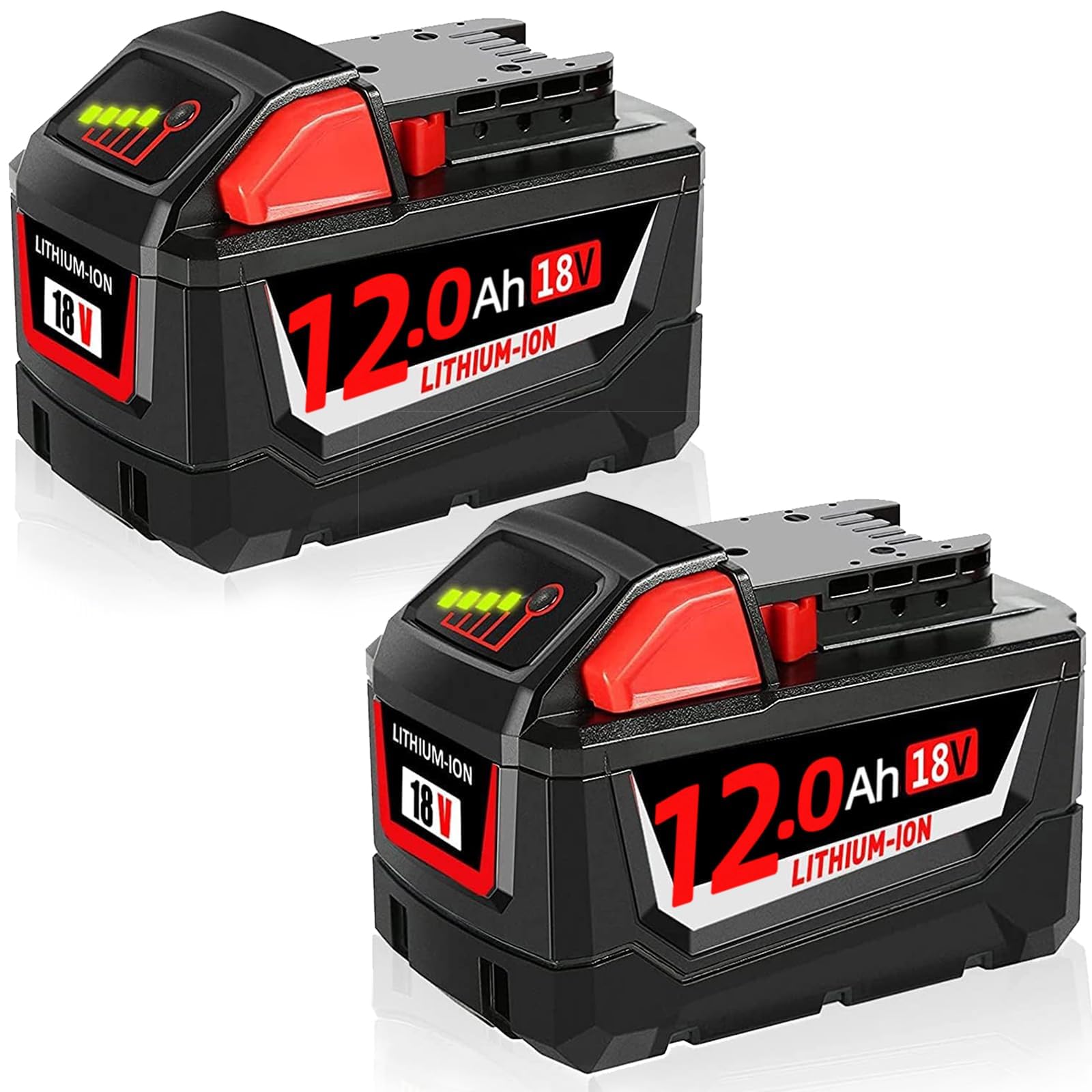 2 X 12.0Ah Ersatz für Milwaukee Akku M18, Kompatibel mit Milwaukee Akku 18V 48-11-1852 48-11-1850 48-11-1840 48-11-1830 48-11-1820 und Akku-Elektrowerkzeuge mit Led-Anzeige