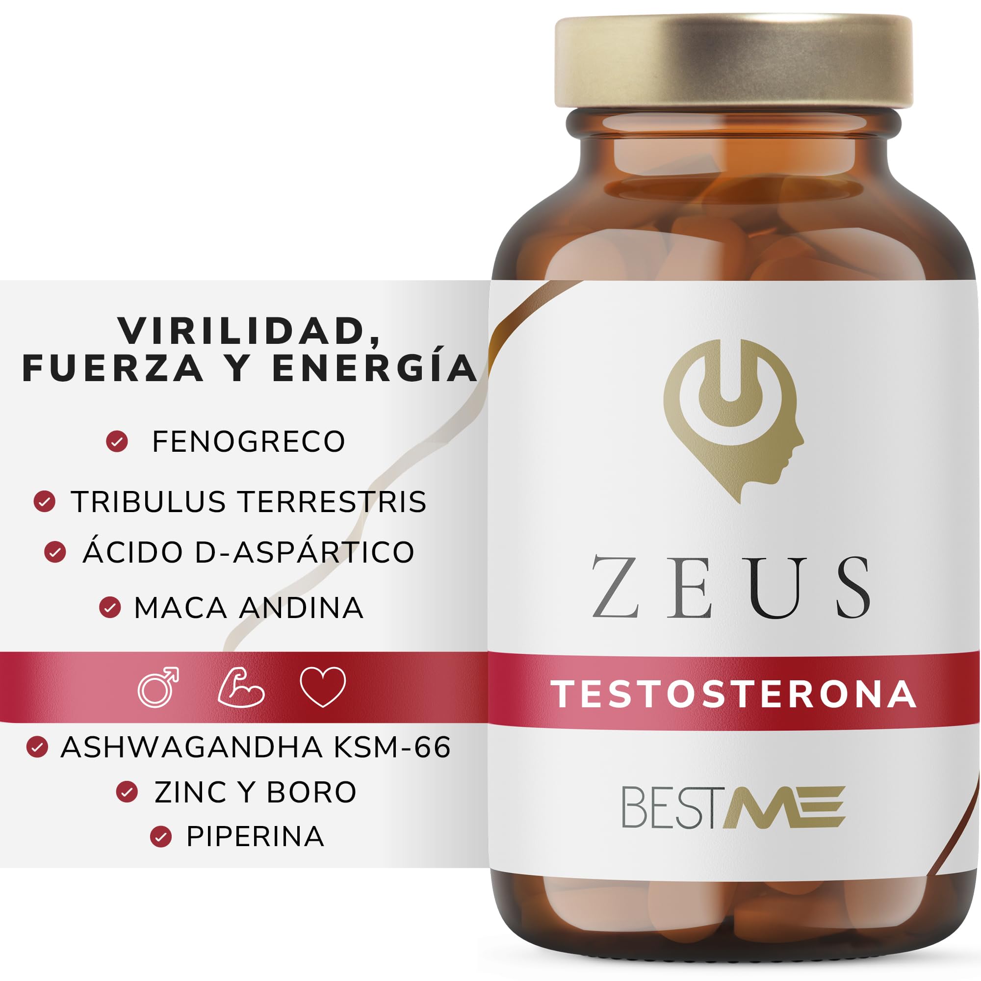 BESTME - Maca Andina, Fenogreco, Tribulus Terrestris, Ácido D-Aspártico, Ashwagandha KSM-66, Zinc, Boro y Piperina | Vitalidad, Rendimiento Muscular, Fuerza, Vigor y Energía | 60 Cápsulas (Zeus)