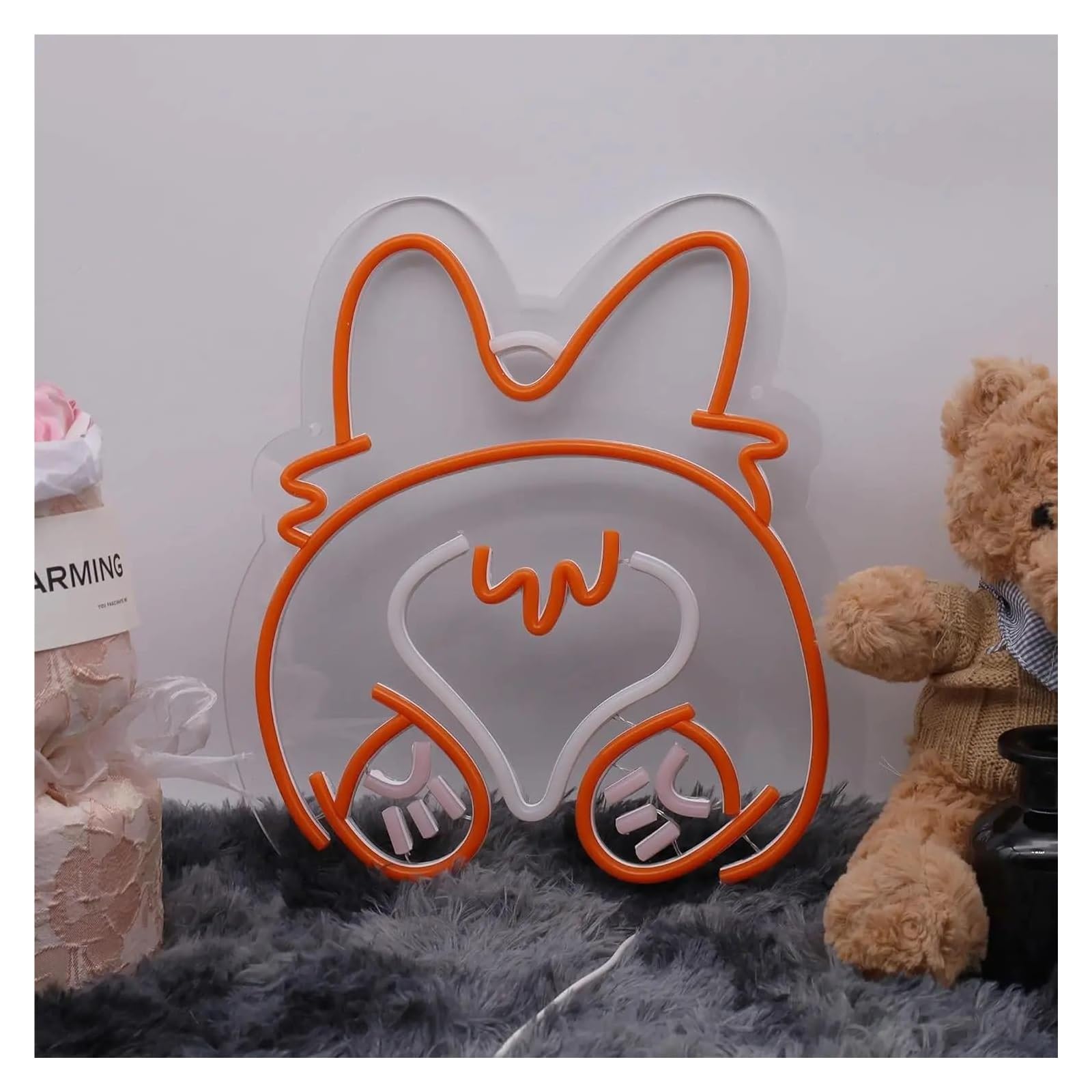 Wiszące neony artystyczne Corgi Butt Neon Śliczne Zwierzęce Światło LED Możliwość Przyciemniania Do Sypialni Wystrój Pokoju Dziecięcego Lampka Nocna Urocze Oświetlenie 36cmx32.5cm