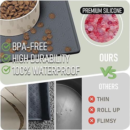 Miniatura 3 de Tapete de silicona para comida para perros y gatos, impermeable, antideslizante, con borde elevado, tapete para alimentación de mascotas,