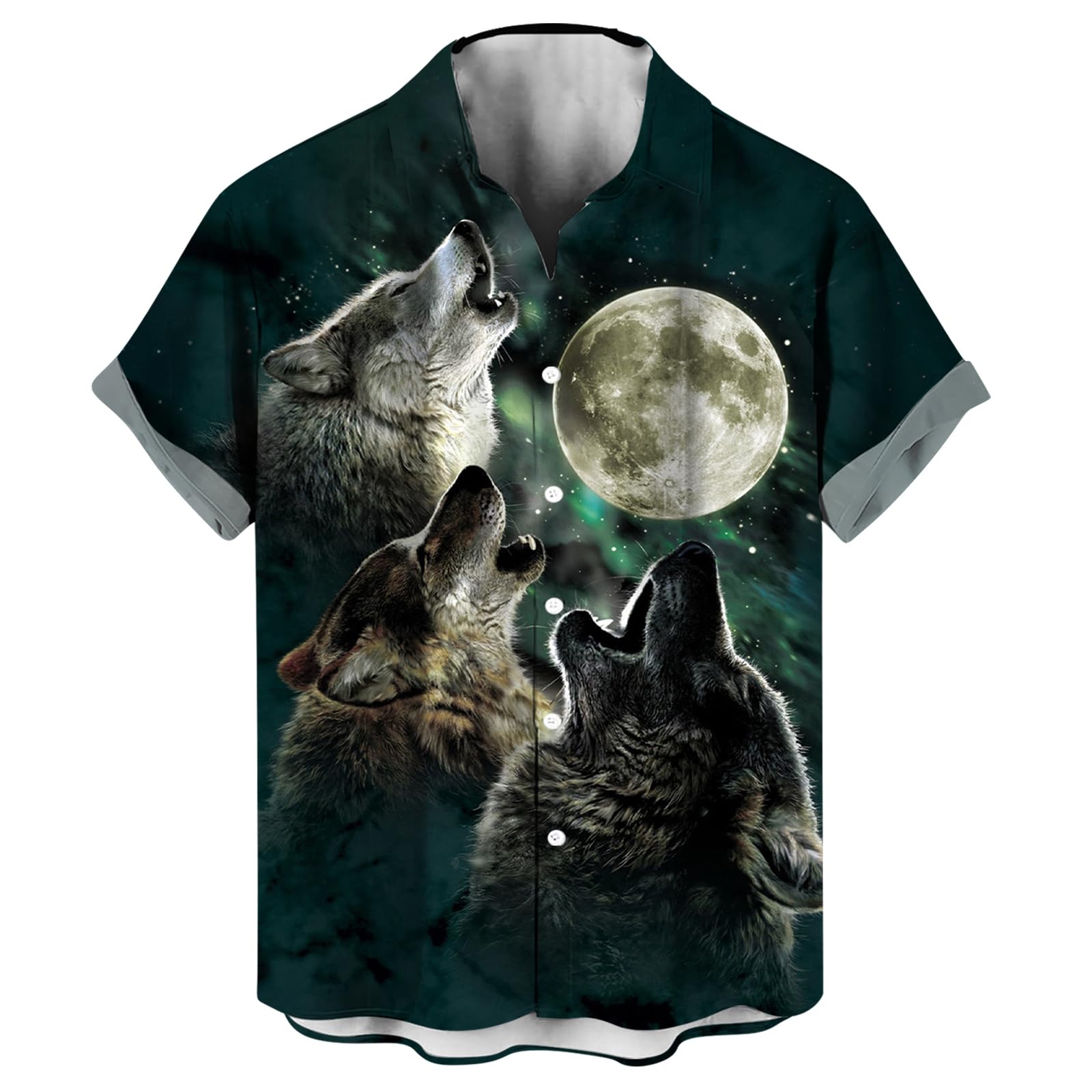 Laoliusn Boys Grey Novelty Wolf Shirt Animal Graphic Short Sleeved Button Shirt, 3XL