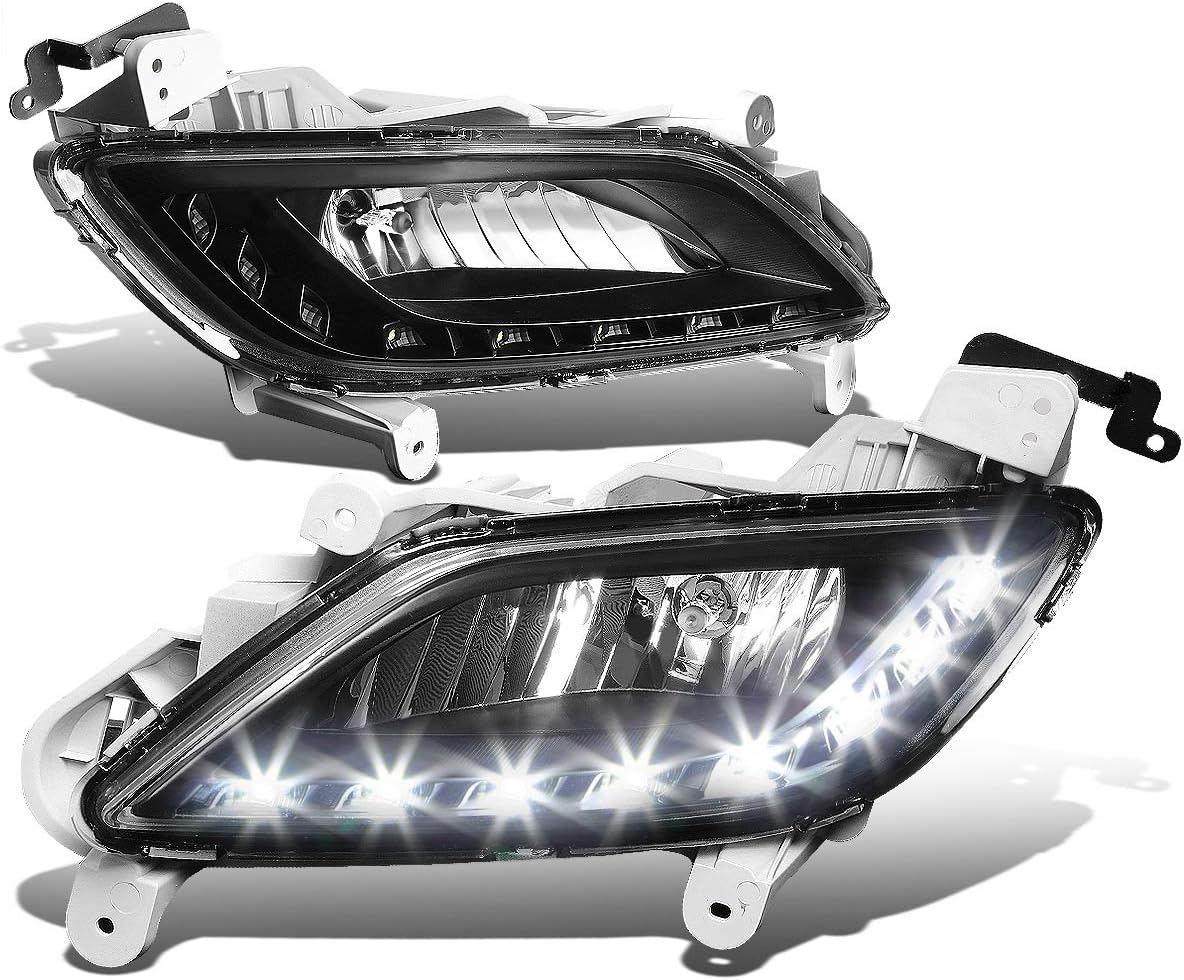 Auto Dynasty LED DRL Fog lights Compatible with 12-16 Hyundai Veloster, Driver and Passenger Side, Black Housing Smoked Lens