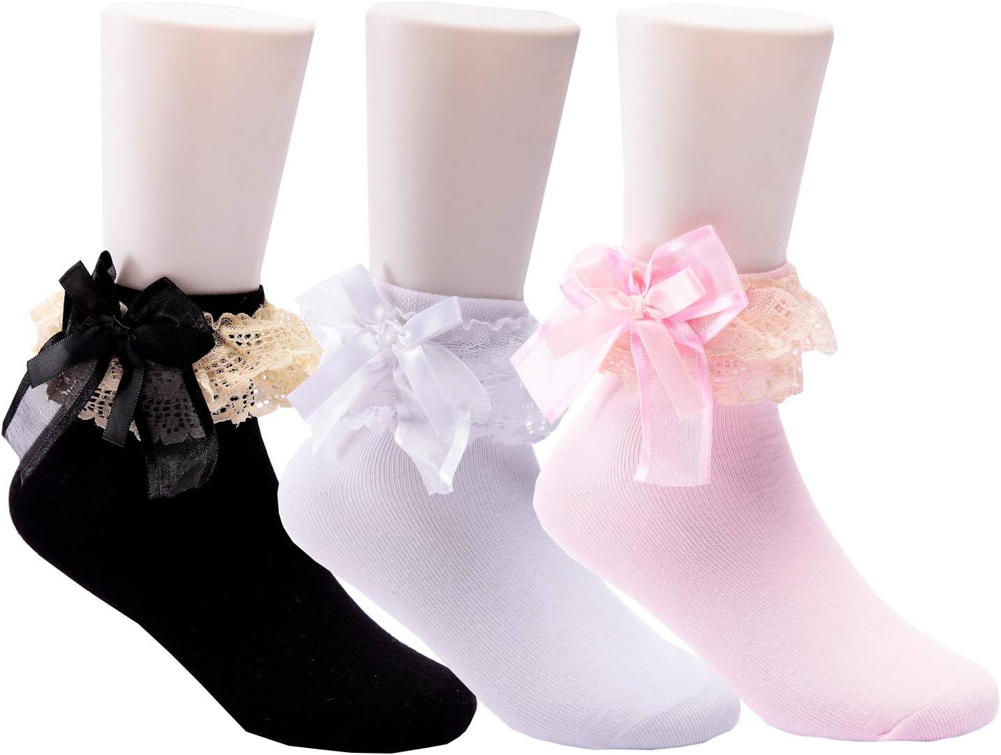 Baby Toddlers Girls White Cotton Princess Style Lace Ruffles Top Frilly Socks Bowknot