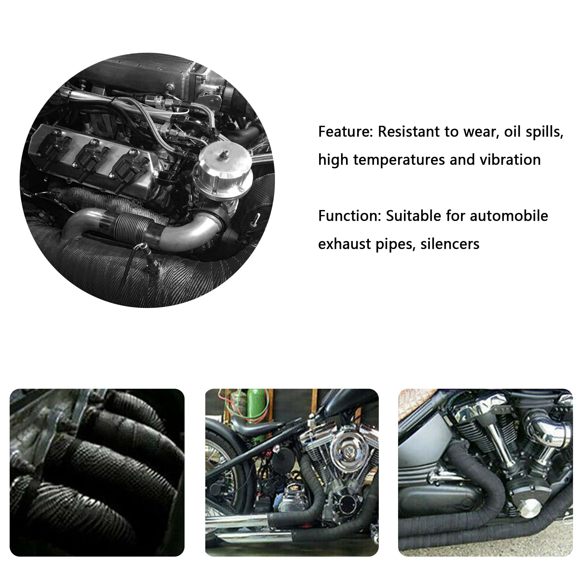 5M Bande Thermique Echappement avec 10 Fermetures à Glissière en Inox,Fibre de Verre Bande Thermique pour Tuyaux D'échappement,Universel Scotch Thermique Accessoire Voiture