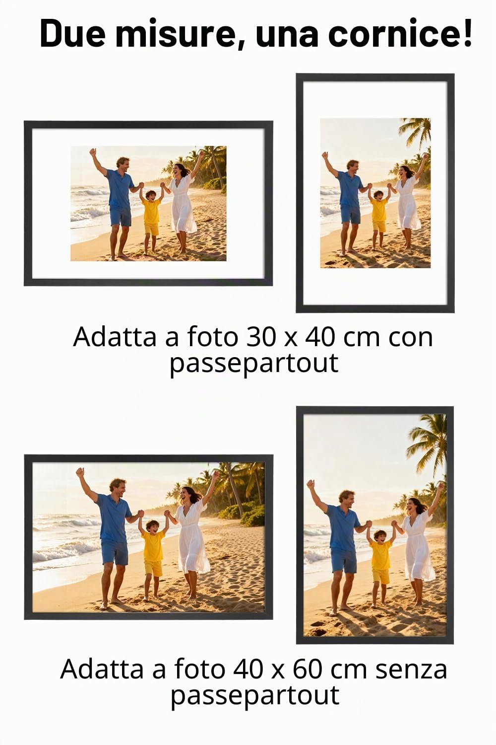 Cornice 40x60 Set da 3 con Passepartout, Cornici Nere 60x40 cm da Parete Orizzontale/Verticale, Adatte per Foto, Diploma, Poster e Quadri, portafoto picture photo frames