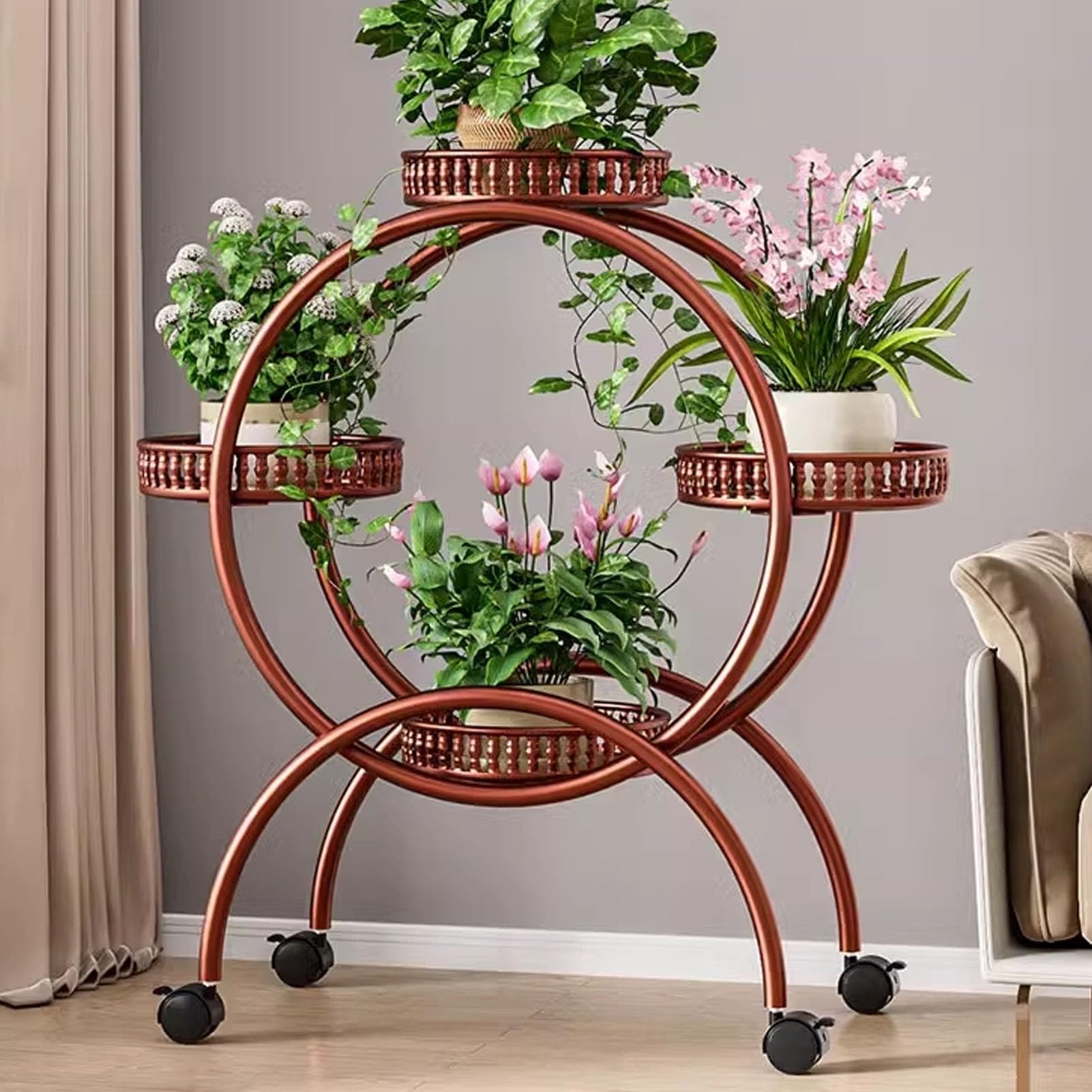 Support pour plantes en métal à roulettes : étagère à fleurs multi-niveaux pour salon