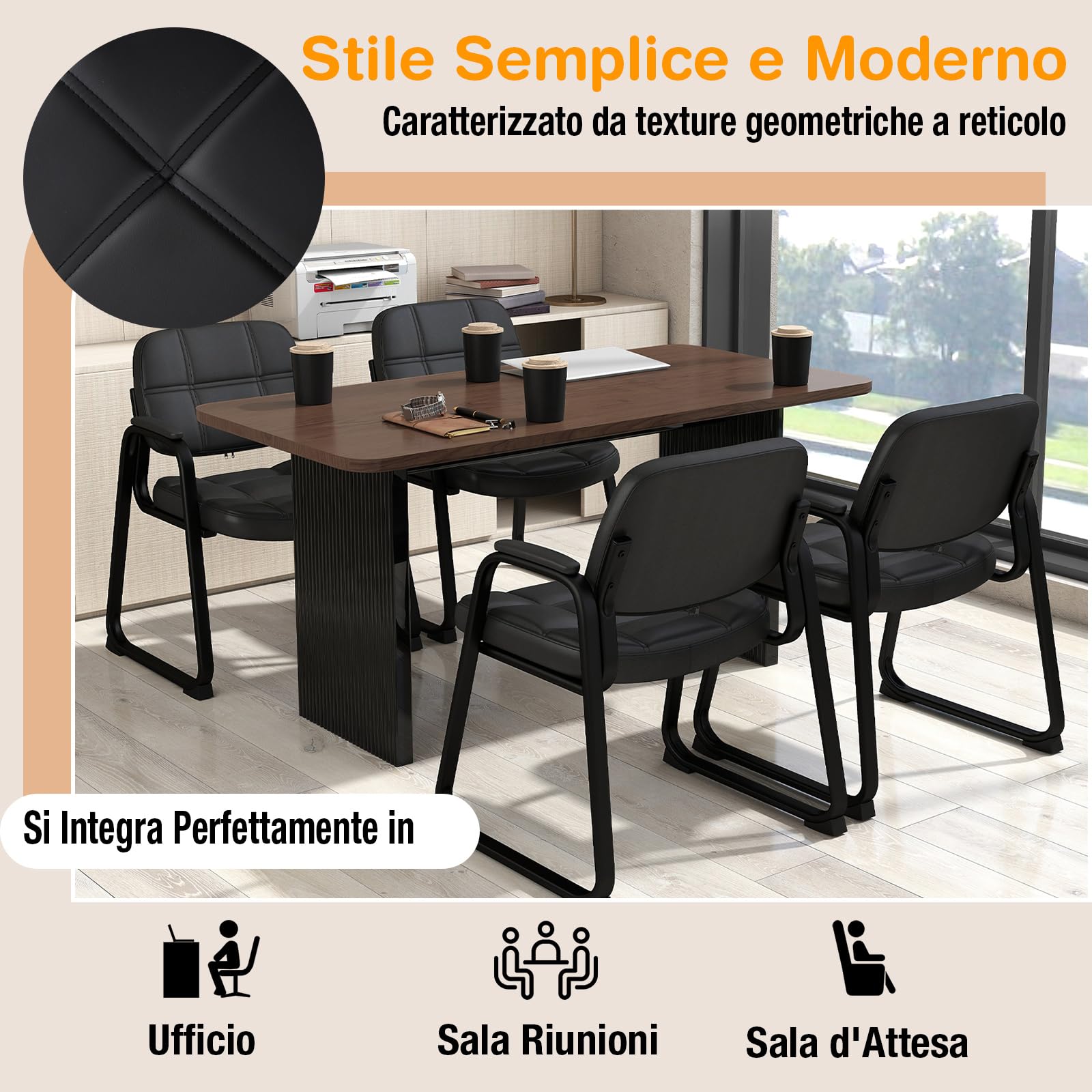 COSTWAY Set di 2 Sedie da Ufficio, Sedia per Sala d'Attesa con Struttura in Metallo, Braccioli Imbottiti, Sedia da Ospiti per Ufficio Riunioni, Portata 120 kg, Nero