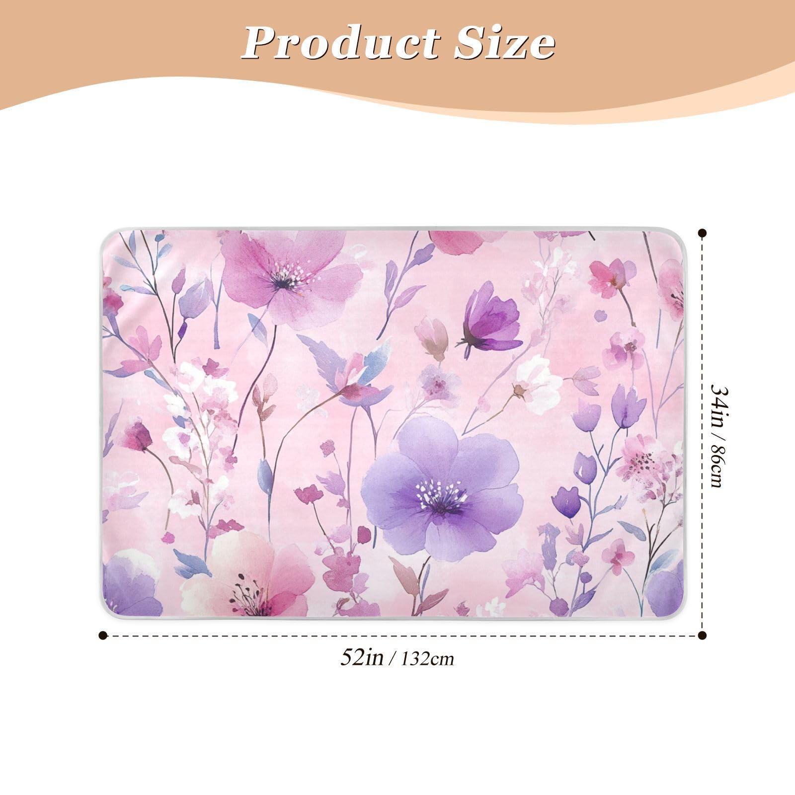 Flowers Peach Purple Baby Bed Pad Highly Absorbent Bed Wetting Sheet Non-Slip Travel Mattress for Baby Toddler Children , 52