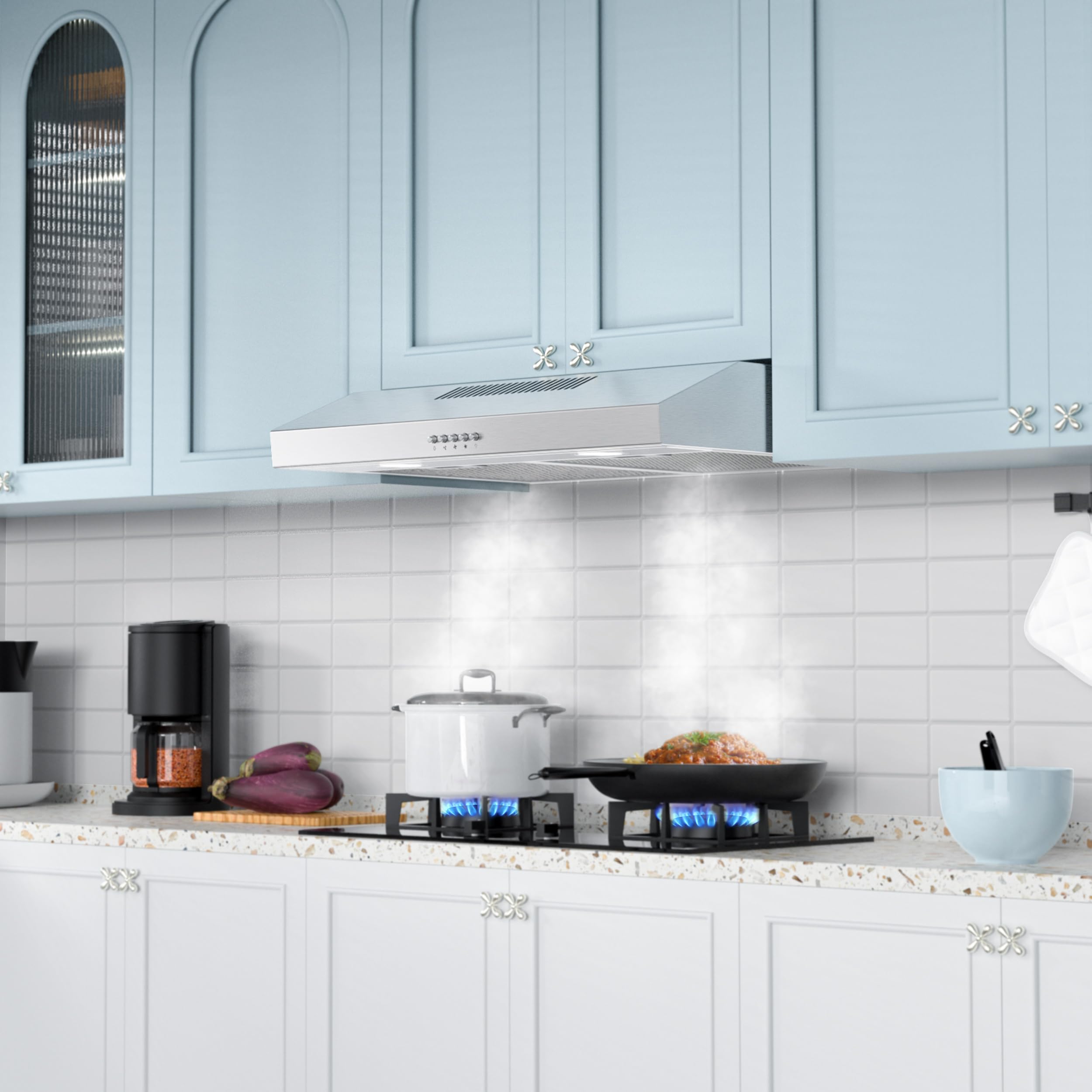 FIREGAS Cappa sottopensile da 60 cm, scarico e ricircolo, motore brushless, risparmio energetico, 3 velocità, acciaio inox, efficienza classificata A