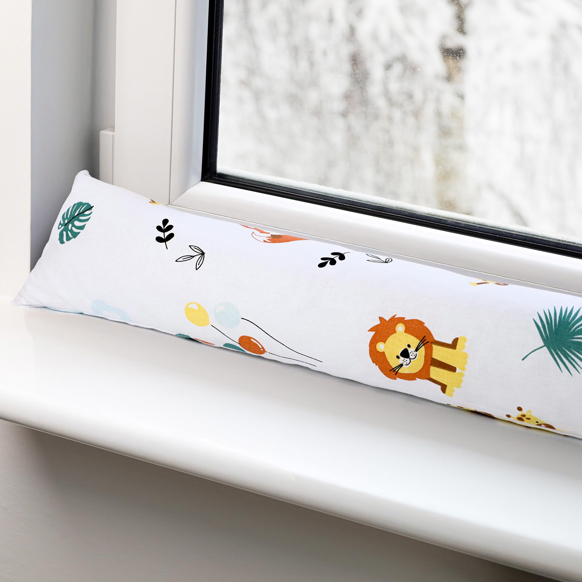 Burlete Puerta Entrada frío 90 cm - Bajo Puerto y Ventana Cortavientos Decorativo Ideal para aislar el frío en el hogar Ventanas y cojín para habitación Infantil Algodón Safari