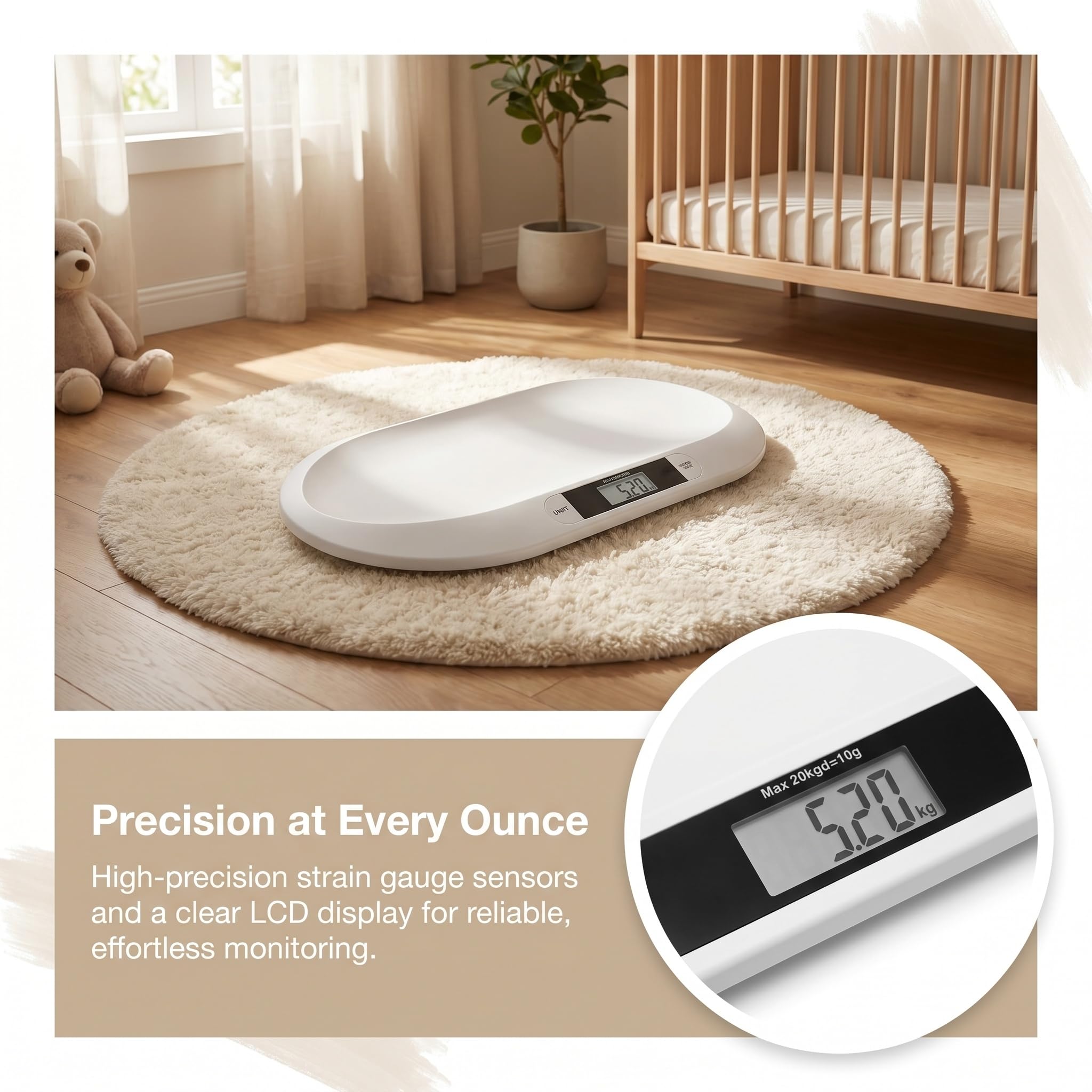 Bilancia Digitale per Neonati, Misurazione Accurata del Peso del Neonato, Display LCD, Portatile E Leggera, Precisione di 10 G, Ideale per Casa E Clinica, capacità di 20 kg, Struttura Resistente