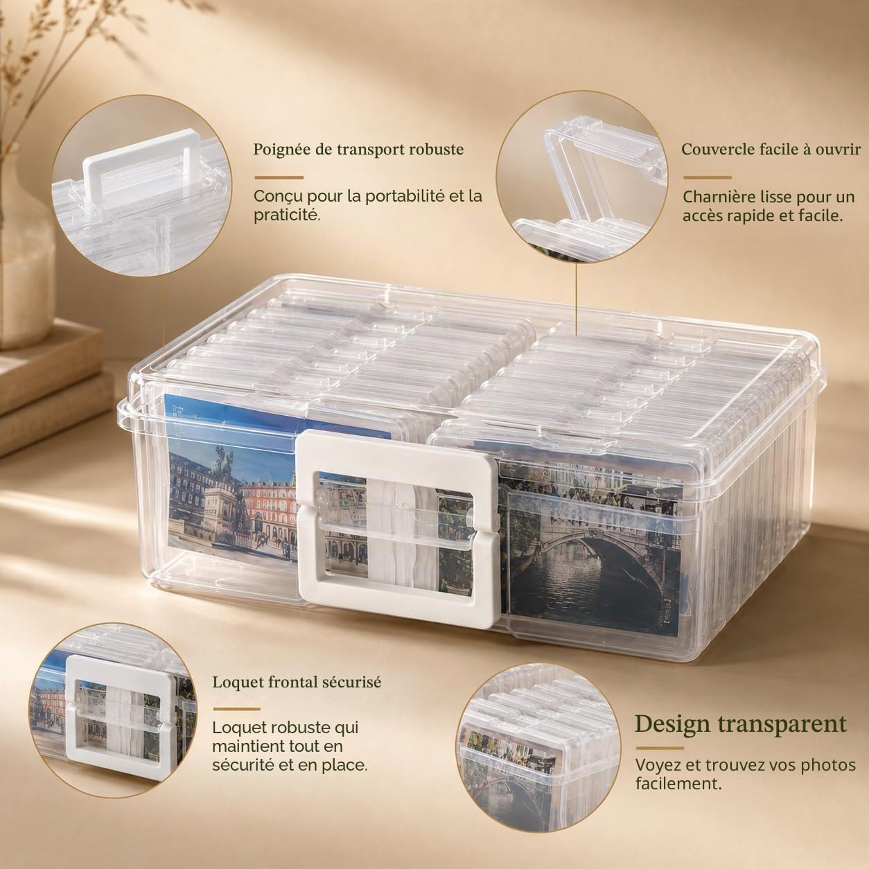 ALINK Boîte de rangement pour photos - 10 x 15 cm - 16 supports photo intérieurs - Boîtes de rangement transparentes en plastique - Pour semences, cartes, artisanat, autocollants transparents