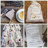 Vista 7 de 20 bolsas de arpillera con cordón, 3.9 x 5.5 pulgadas, pequeñas bolsas de regalo de lino blanco, bolsas de joyería para Navidad, recuerdos de boda