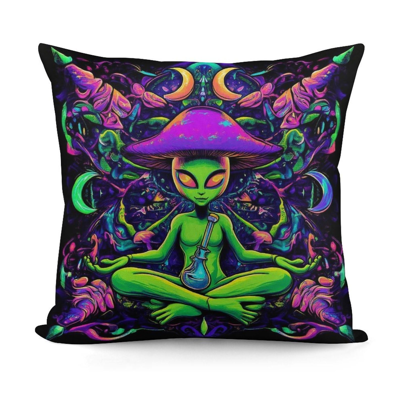 Smazdfxx Picture(738) Softffy Trippy Mushroom Meditation Alien Art Cushion Covers Throw Pillow Cover Modern Home Decor For Sofa Bedroom Pillow Shell