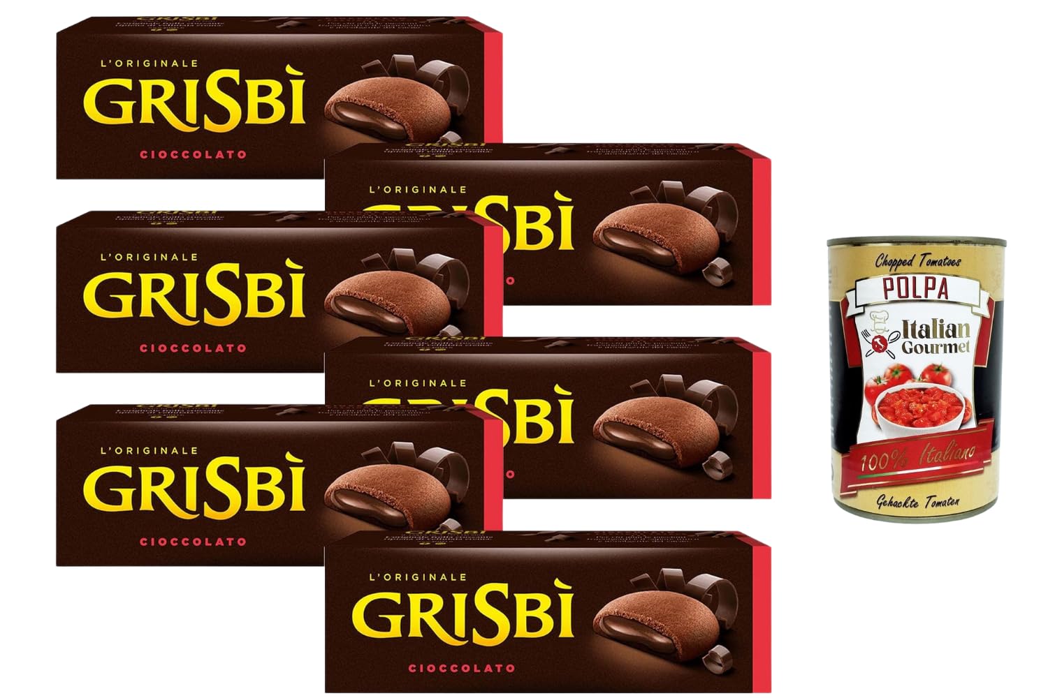 Italian Gourmet Bundle Grisbi Biscuits fourrés chocolat 6 x 135 g (810 g) – Gâteaux italiens cœur fondant cacao, snack gourmand pause café, format à partager + Italian Gourmet Polpa