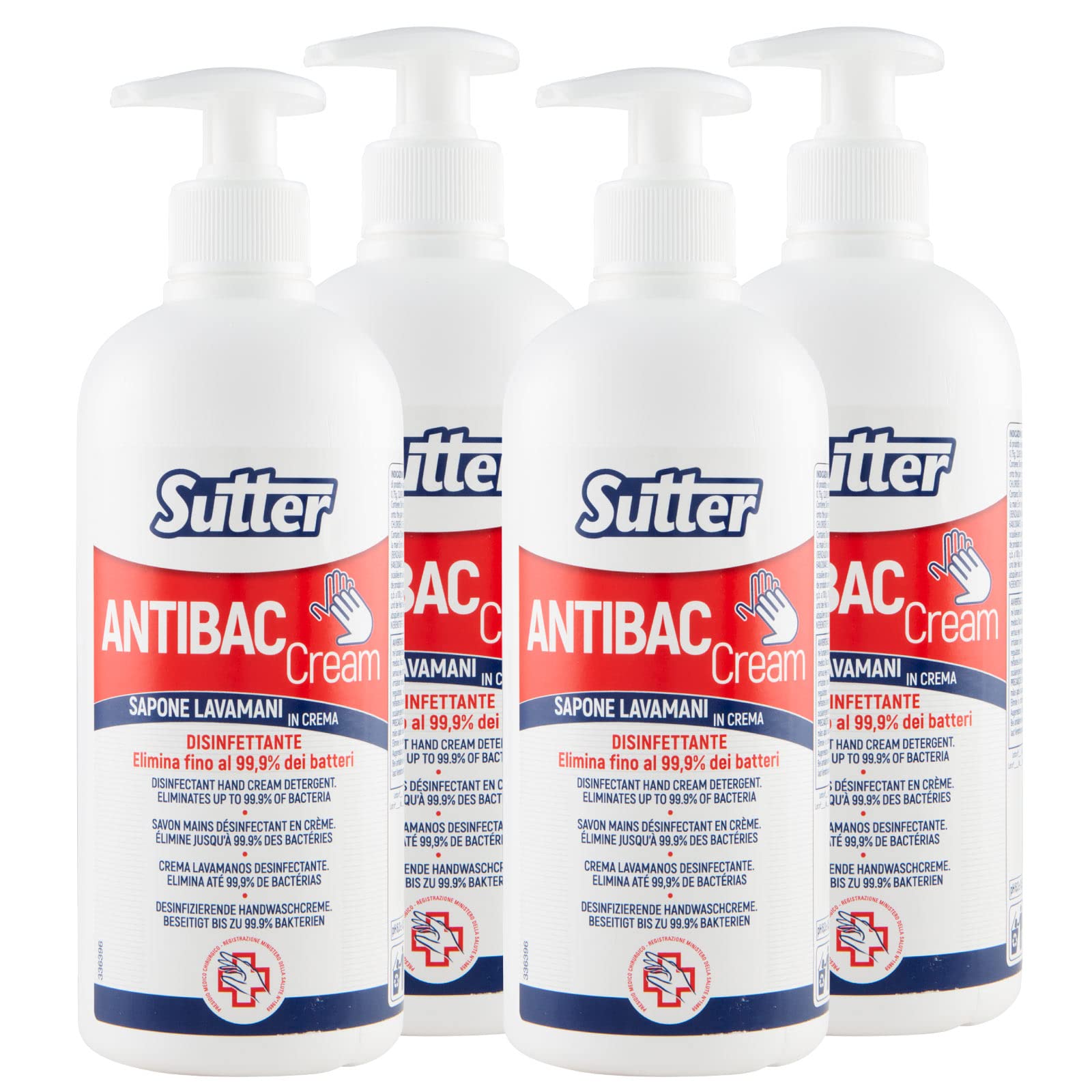 4x Sutter Antibac Cream Sapone Lavamani in Crema Disinfettante Mani - 4 Flaconi da 500ml