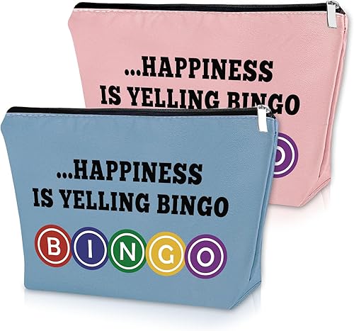 Sazuwu Bolsa de maquillaje de regalo para amantes del bingo, Azul y rosa