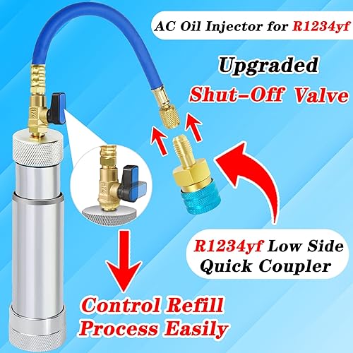B0CBRX14V1_image_2 Inyector de aceite de CA para R1234yf R134a R410a, Inyector de tinte de CA con válvula de cierre, Inyector de tinte 1234yf con función de prevención