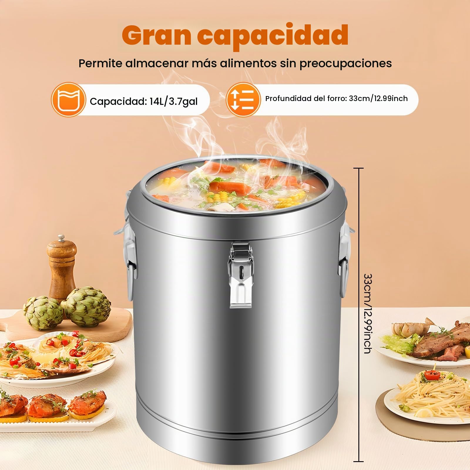 Termo con bomba, 20 l, dispensador de bebidas de acero inoxidable, calentador de alimentos con tapa, para chocolate caliente, té con leche, té helado, leche, zumo, café al aire libre, viajes